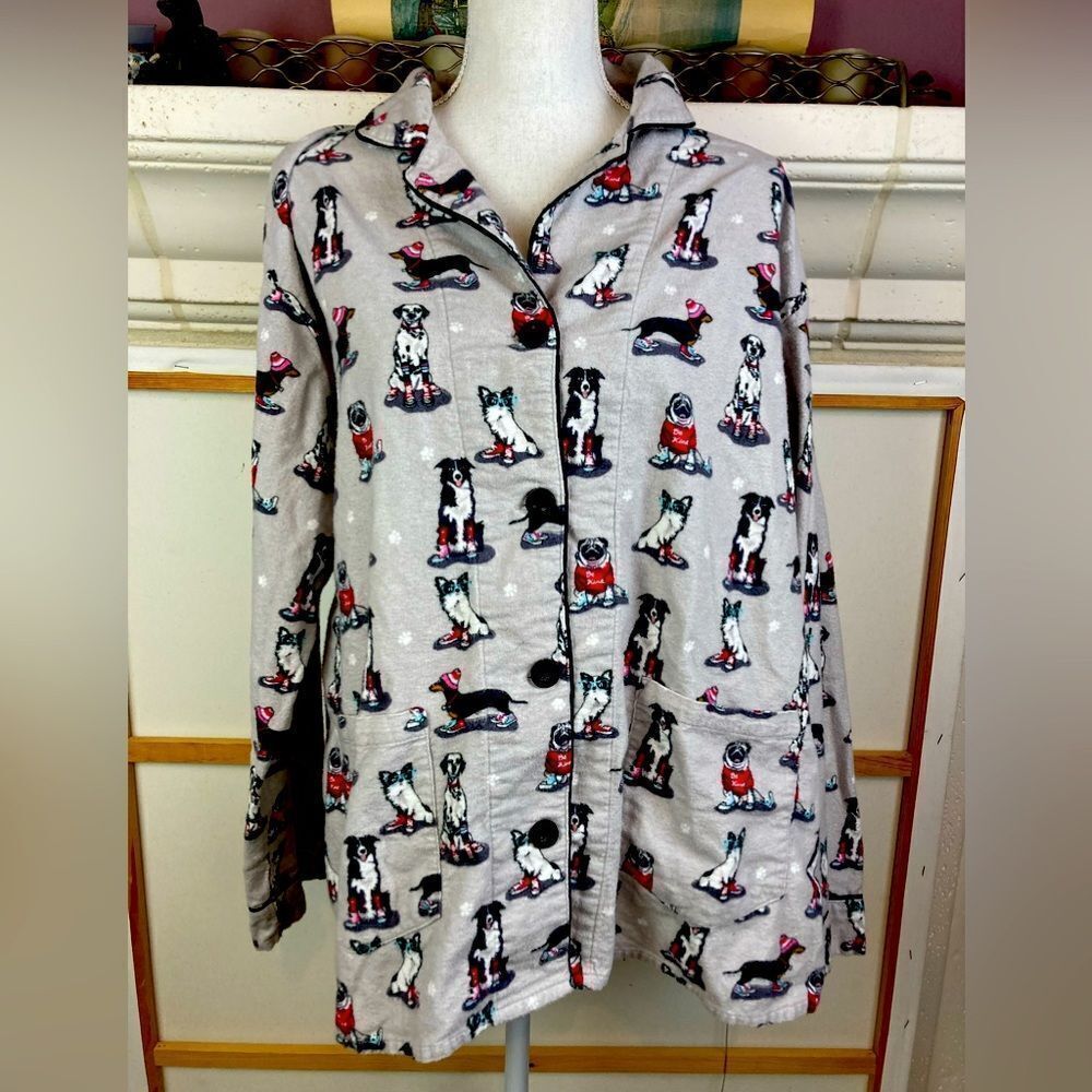 PJ Salvage dog & cat print flannel pj top w/ big pockets